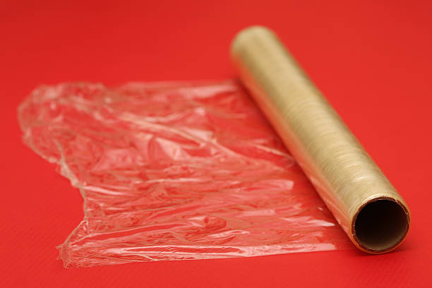 Cling film on red background