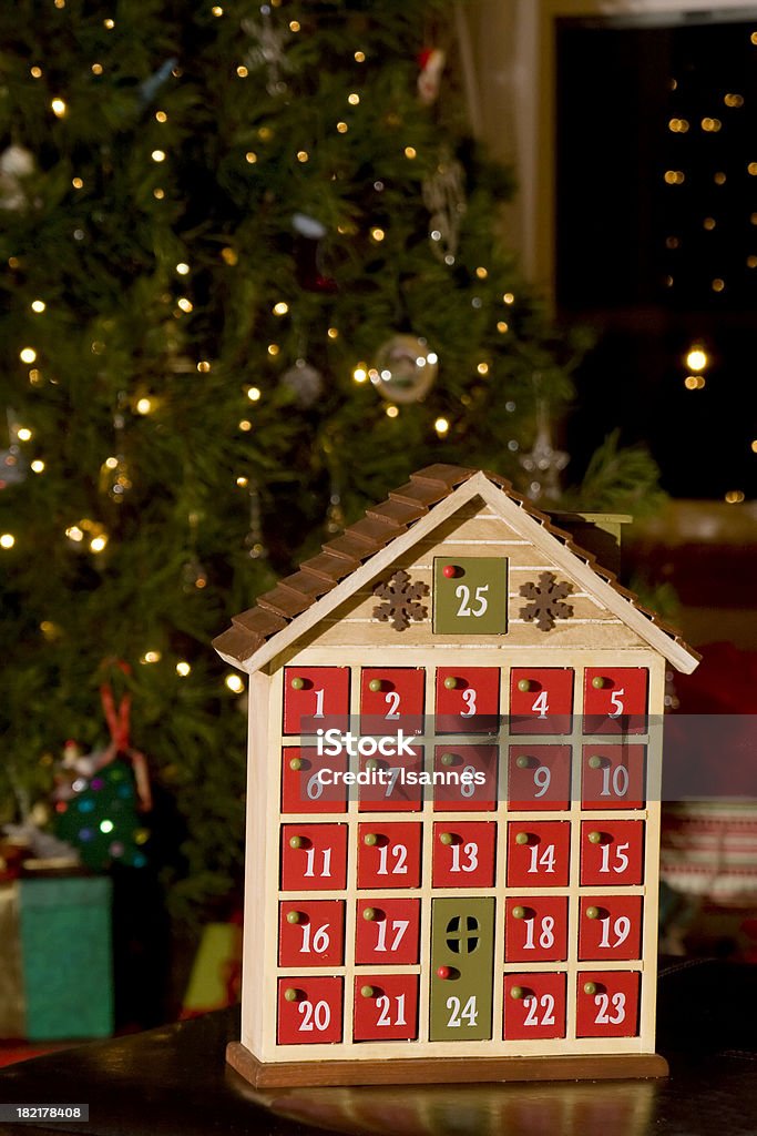 advent calendar christmas advent calendar and christmas tree Advent Calendar Stock Photo