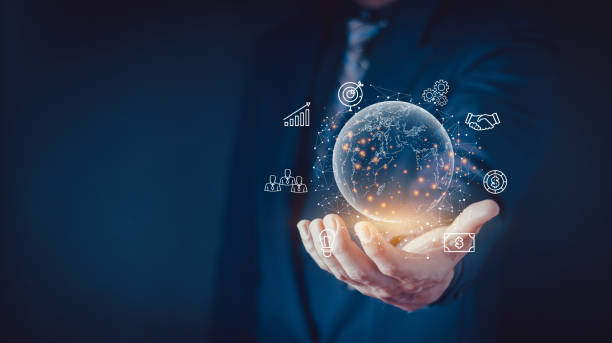 istock businessman holds network connection Global big data analysis and business intelligence concept, world map points and concepts, elements of global business, digital link technology 1821785449