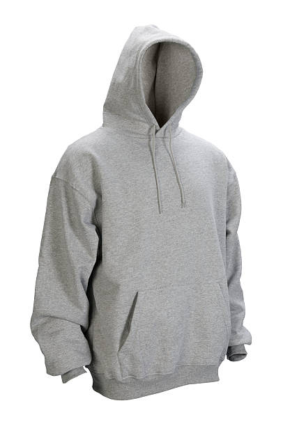 Gray hooded, blank sweatshirt front-isolated on white w/clipping path front 3/4 view of hooded gray sweatshirt on 255 white background with clipping path.(straight on #5860267) hooded-shirt stock pictures, royalty-free photos & images