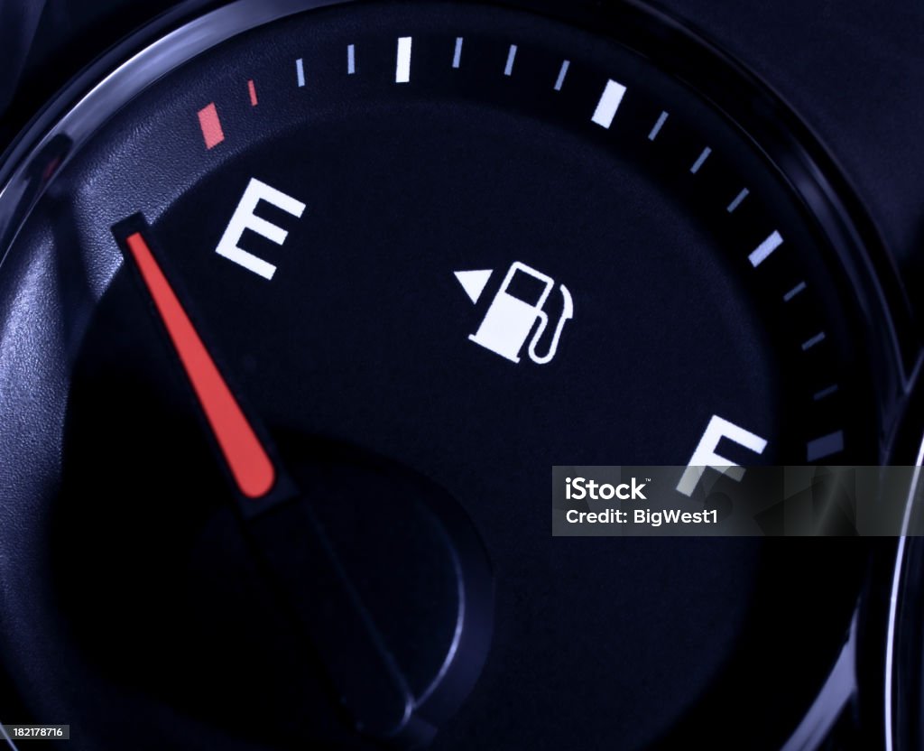 Fuel Gauge Fuel gauge on empty.  Out of gas. 4x4 Stock Photo