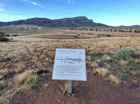 Rawnsley Bluff, a geological feature in Flinders Ranges National Park viewed from Station Hill Lookout. The Flinders Ranges are the largest mountain ranges in South Australia.