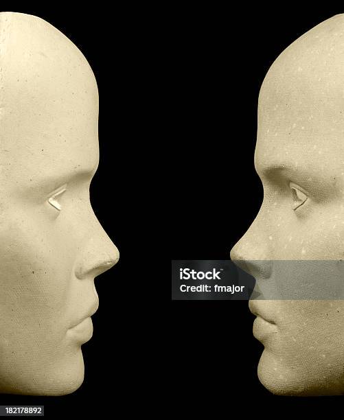 Two Mask Stock Photo - Download Image Now - No People, Two Objects, Black Background