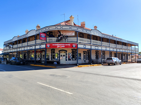 Old fashioned Peterborough Hotel in Peterborough, a town in the mid north of South Australia, just off the Barrier Highway.