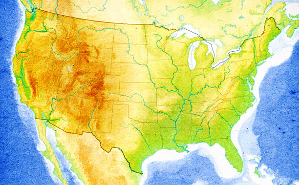 Map of USA Close-Up (High Resolution Image) Close-up on a paper map of USA with visible paper texture for super realistic effect. Map source nasa.gov with reference map of the boundaries form cia.gov.SEE MORE MAPS HERE: relief map photos stock pictures, royalty-free photos & images