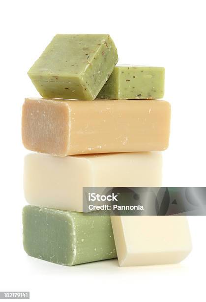 Bars Of Soap Stacked On A White Background Stock Photo - Download Image Now - Bar Of Soap, White Background, Cut Out