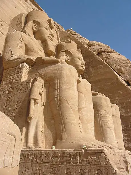 Close up of Ramses II statues in Abu Simbel