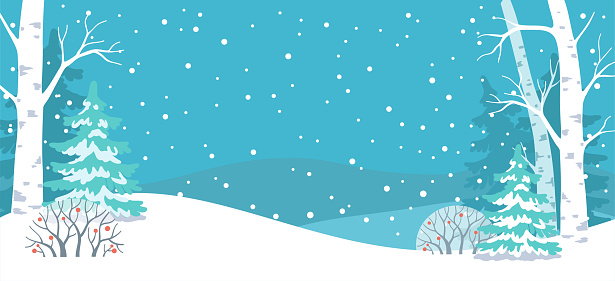 Vector illustration. Blue winter snowy forest landscape