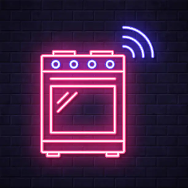 Vector illustration of Smart range. Glowing neon icon on brick wall background