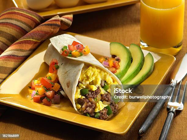 Sausage And Egg Breakfast Burrito Stock Photo - Download Image Now - Breakfast, Burrito, Sausage