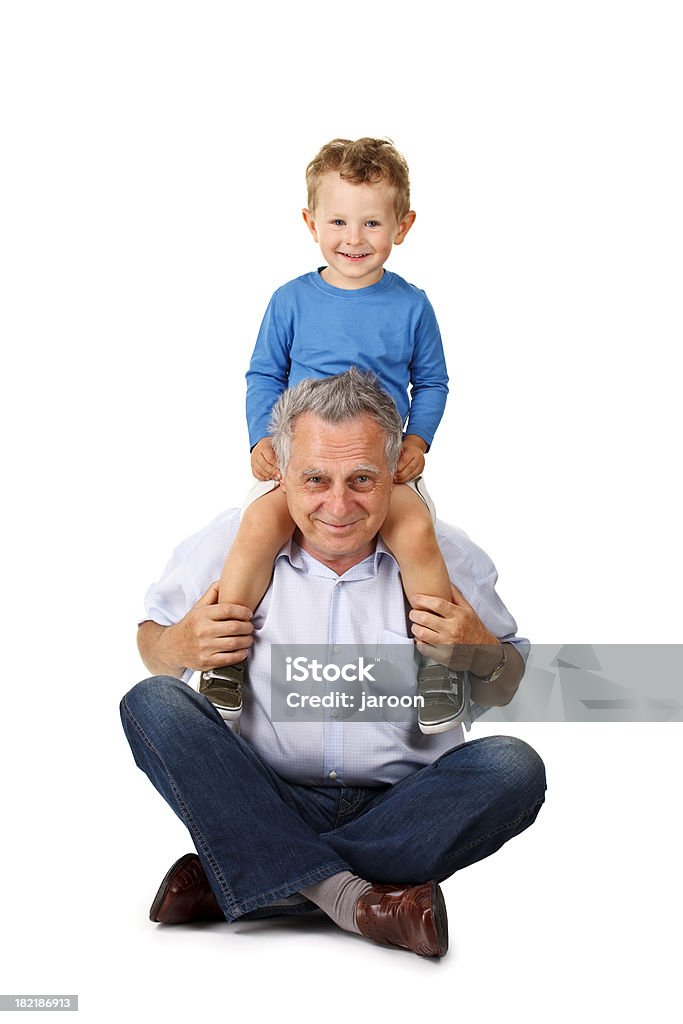 Feliz abuelo con nieto - Foto de stock de Fondo blanco libre de derechos