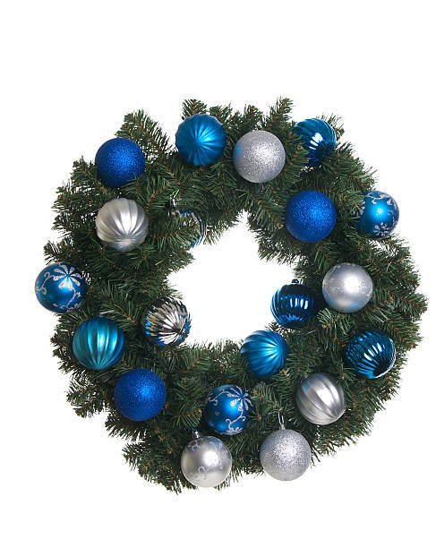 istock Isolated Christmas Wreath with Silver and Blue Ornaments 182186940