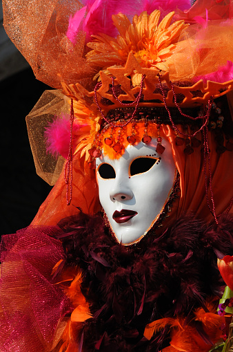 Venice Italy February - 12 - 2010 one unknown people are dressed up for the big carnival that is celebrated every year in the month of February and on St. Mark's Square in the city of Venice at the carnival.