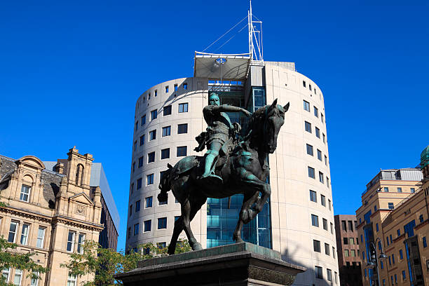 istock Man on a horse statue in Leeds City Square 182187176