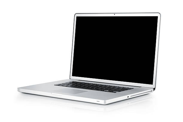Laptop isolated on white;  with TS-E lens stock photo