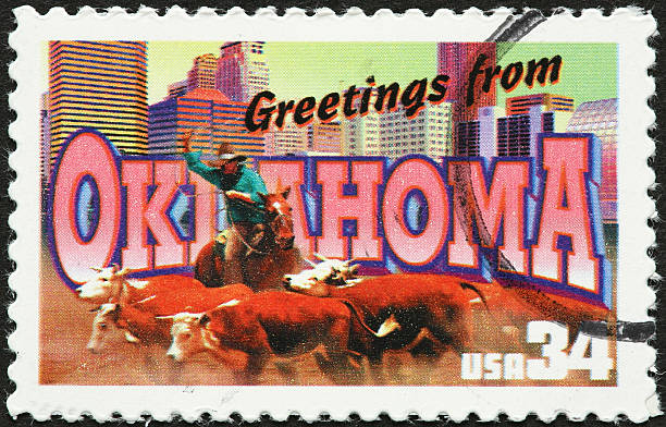 istock vintage Oklahoma postcard on a stamp 182187510