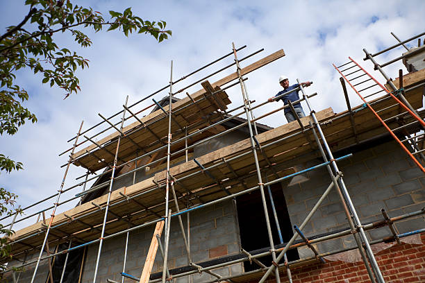 Construction Site Scaffolded Gable stock photo