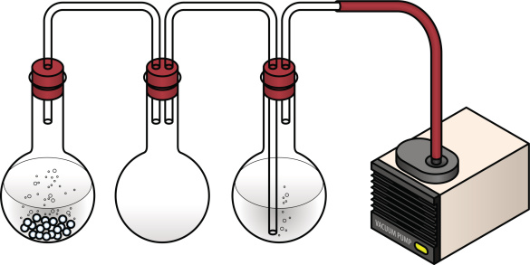 Lab setup - production of ammonia gas in solution from a reaction of sodium hydroxide and ammonium chloride.