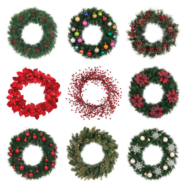 праздник wreaths - poinsettia christmas wreath flower стоковые фото и изображения