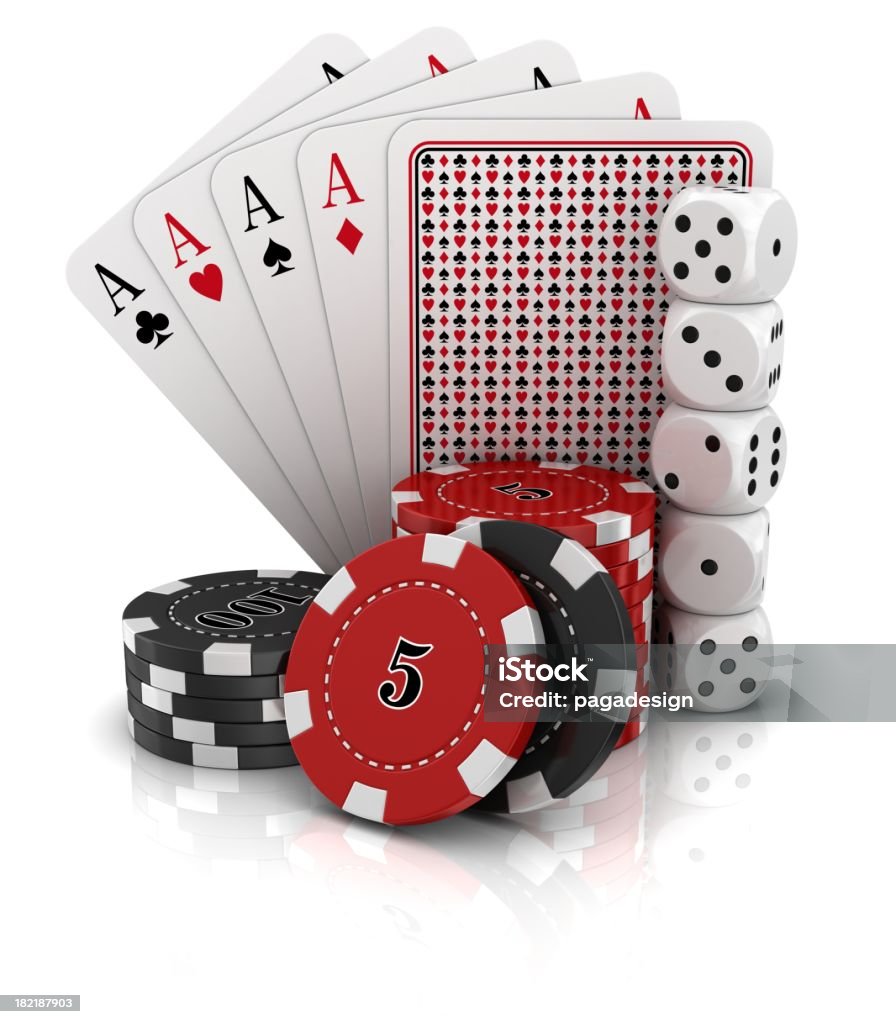 Gioco d'azzardo su sfondo bianco - Foto stock royalty-free di Gioco d'azzardo