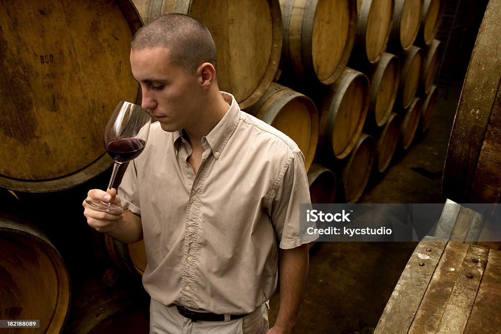 Joven aromas en la bodega de vinos - Foto de stock de Cueva libre de derechos