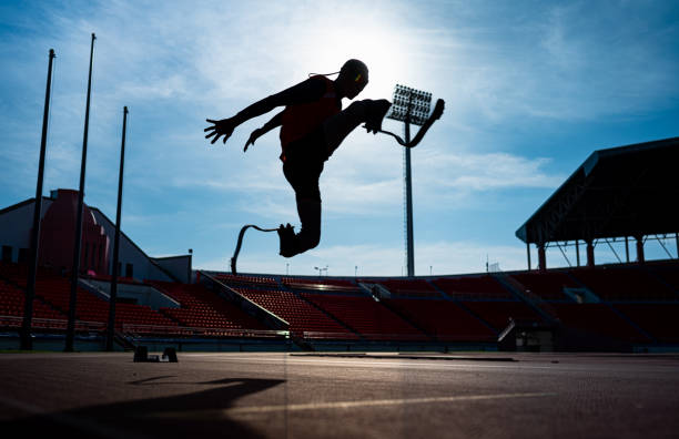 istock Athletes with disabilities who utilize running blades for short distances. Run down the running track. 1821882485