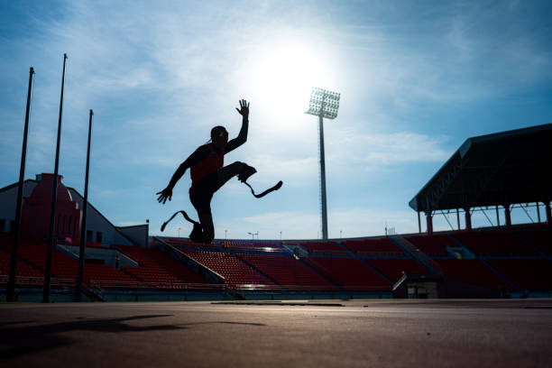 istock Athletes with disabilities who utilize running blades for short distances. Run down the running track. 1821882506