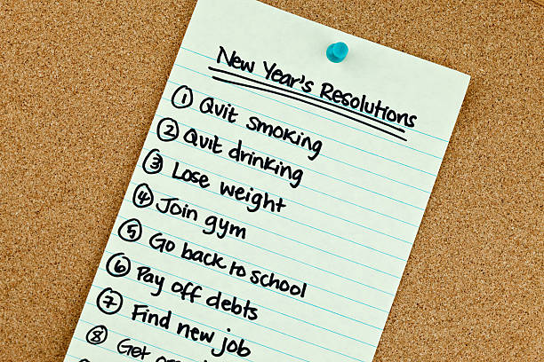 silvester resolutionen liste - determination new years eve list calendar stock-fotos und bilder