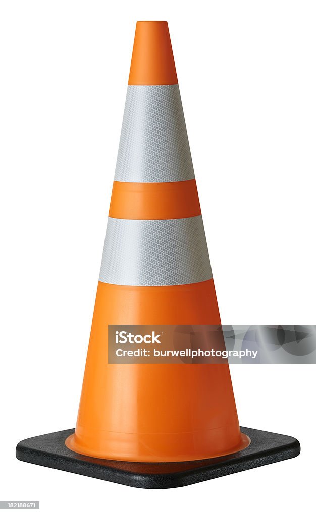 Traffic Cone, isolated on white Bright orange construction of traffic cone with reflective stripes. Isolated on white background.Studio shot with medium format camera and digital back. Traffic Cone Stock Photo