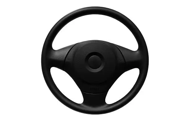 "Simple steering wheel, isolated on pure white"