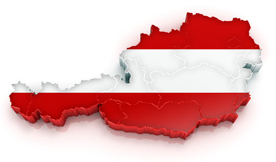 3D map of Republic of Austria with flag and visible states.Digitally generated image.