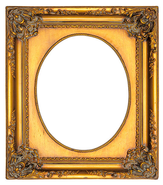 Ornate Gold Oval Portrait Picture Frame. Isolated with Clipping Path