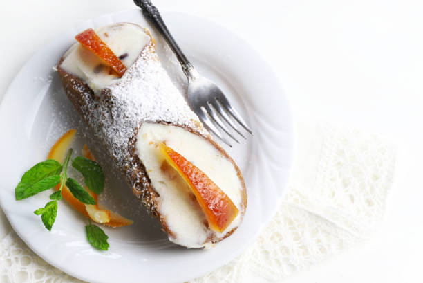 istock Sicilian Cannolo with ricotta cheese filling. 1821900830
