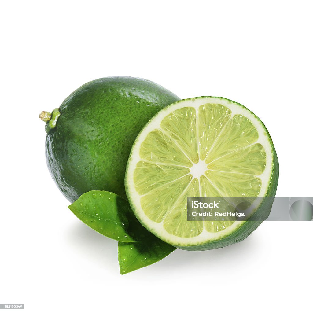 Citron vert Fruits avec Leafs - Photo de Coupé en deux - Condition libre de droits