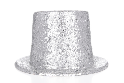 Silver glitter top hat on white.PLEASE CLICK ON THE IMAGE BELOW TO SEE MY Happy New Year LIGHTBOX: