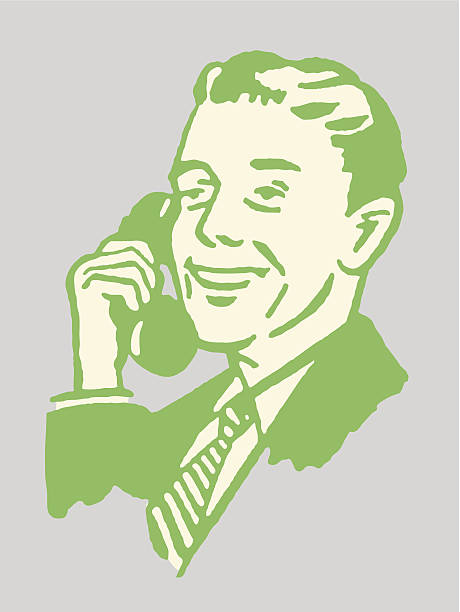 Man in Suit on Telephone Man in Suit on Telephone retro salesman stock illustrations