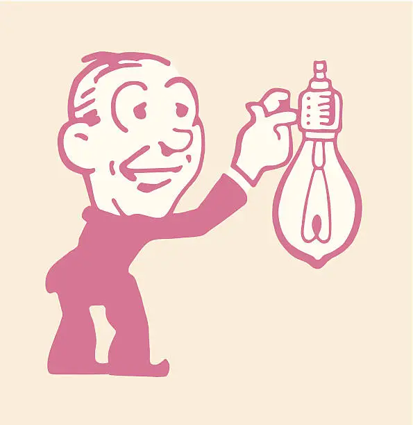 Vector illustration of Man Turning Switch on Light Bulb