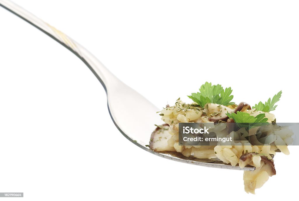 Reis mit Petersilie und Pilzen auf Gabel - Lizenzfrei Risotto Stock-Foto