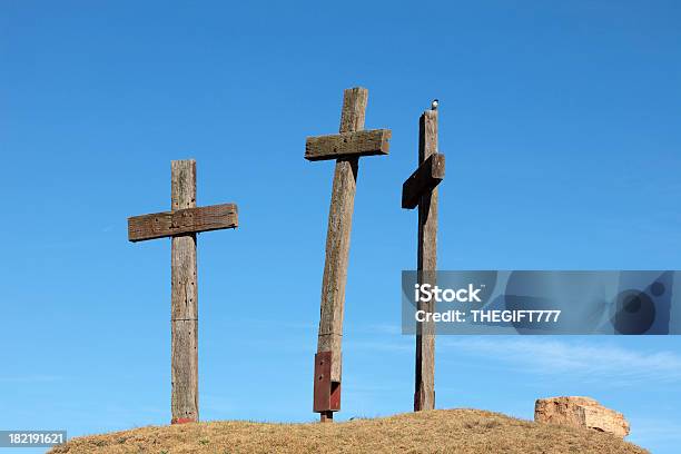 Three Crosses On A Hill Stock Photo - Download Image Now - Amish, Anglican, Baptist