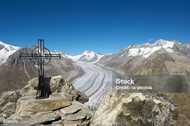 View On The Aletsch Glacier Stock Photo - Download Image Now - Summit Cross, Mountain, Switzerland