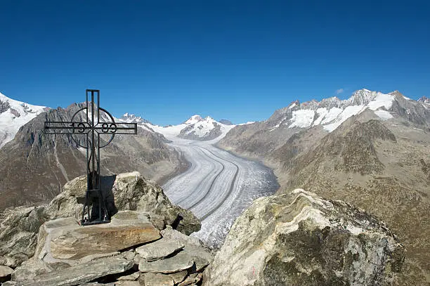 View on the Aletsch Glacier (Switzerland) from the Eggishorn mountain peak