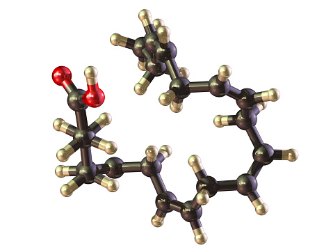 Folic acid, folate molecule. It is known as vitamin B9. Molecular model. 3D rendering. Illustration