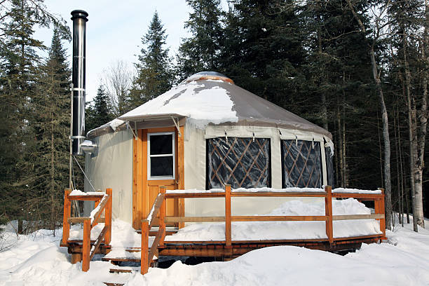 istock Campground Yurts in Winter Forest 182192299