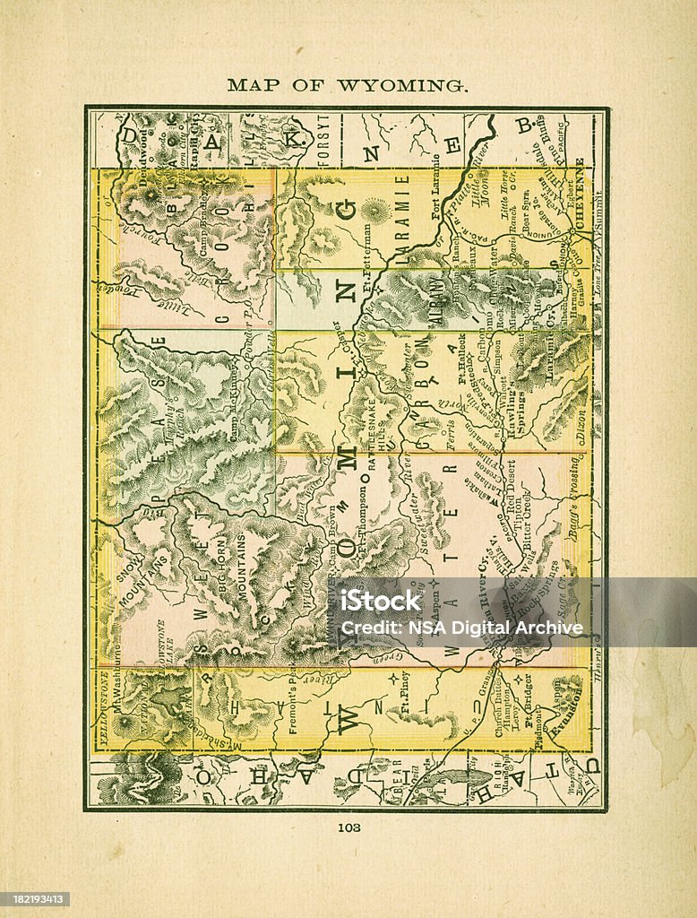 와이오밍에/미국 앤틱형 표시맵 고해상도 - 로열티 프리 와이오밍 스톡 일러스트