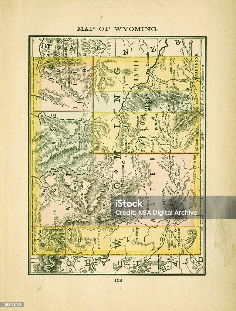 Wyoming/EUA mapa antigo de alta resolução - Royalty-free Mapa Ilustração de stock
