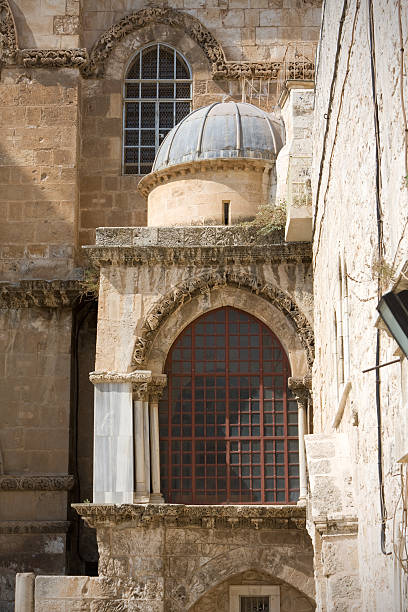 Church of the Holy Sepulchre Exterior of the Church of the Holy Sepulchre rebuilt in the 1500s. The church is thought to be the location of Golgotha where Jesus was crucified. patriarch of jerusalem stock pictures, royalty-free photos & images