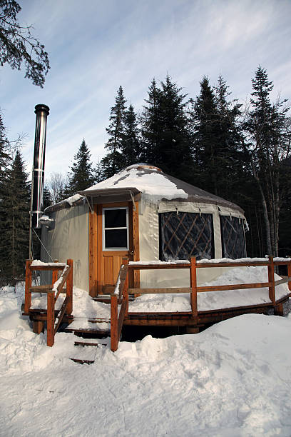 istock Campground Yurts in Winter Forest 182195001