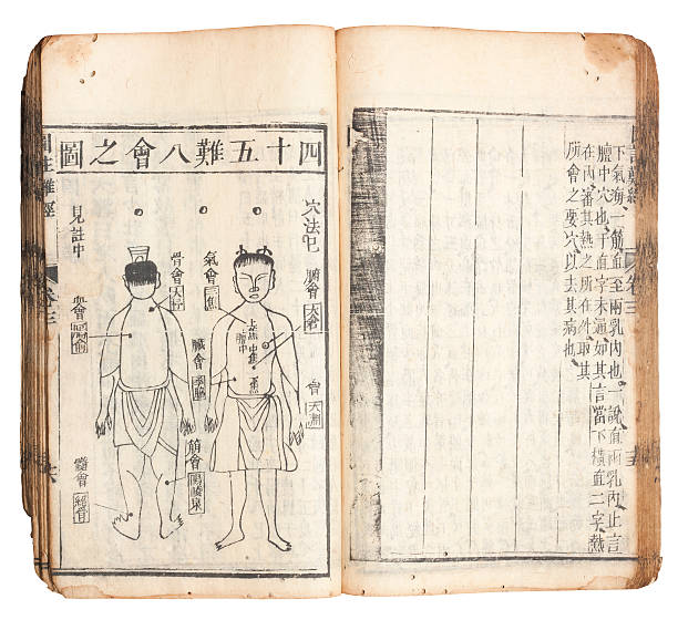 chinês tradicional medicamento antigo livro com linhas de recorte - chinese medicine medicine ancient herbal medicine imagens e fotografias de stock
