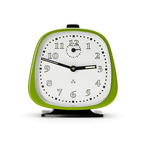 istock Retro green alarm clock. Isolated Old fashioned Time 182195077