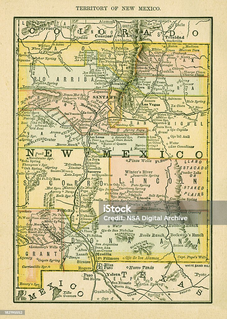 ニューメキシコ州/アメリカのアンティークの地図高解像度 - ニューメキシコ州のロイヤリティフリーストックイラストレーション